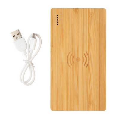 Bambusowy, bezprzewodowy power bank 4000 mAh, ładowarka bezprzewodowa 5W