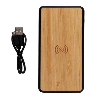 Bambusowy, bezprzewodowy power bank 8000 mAh